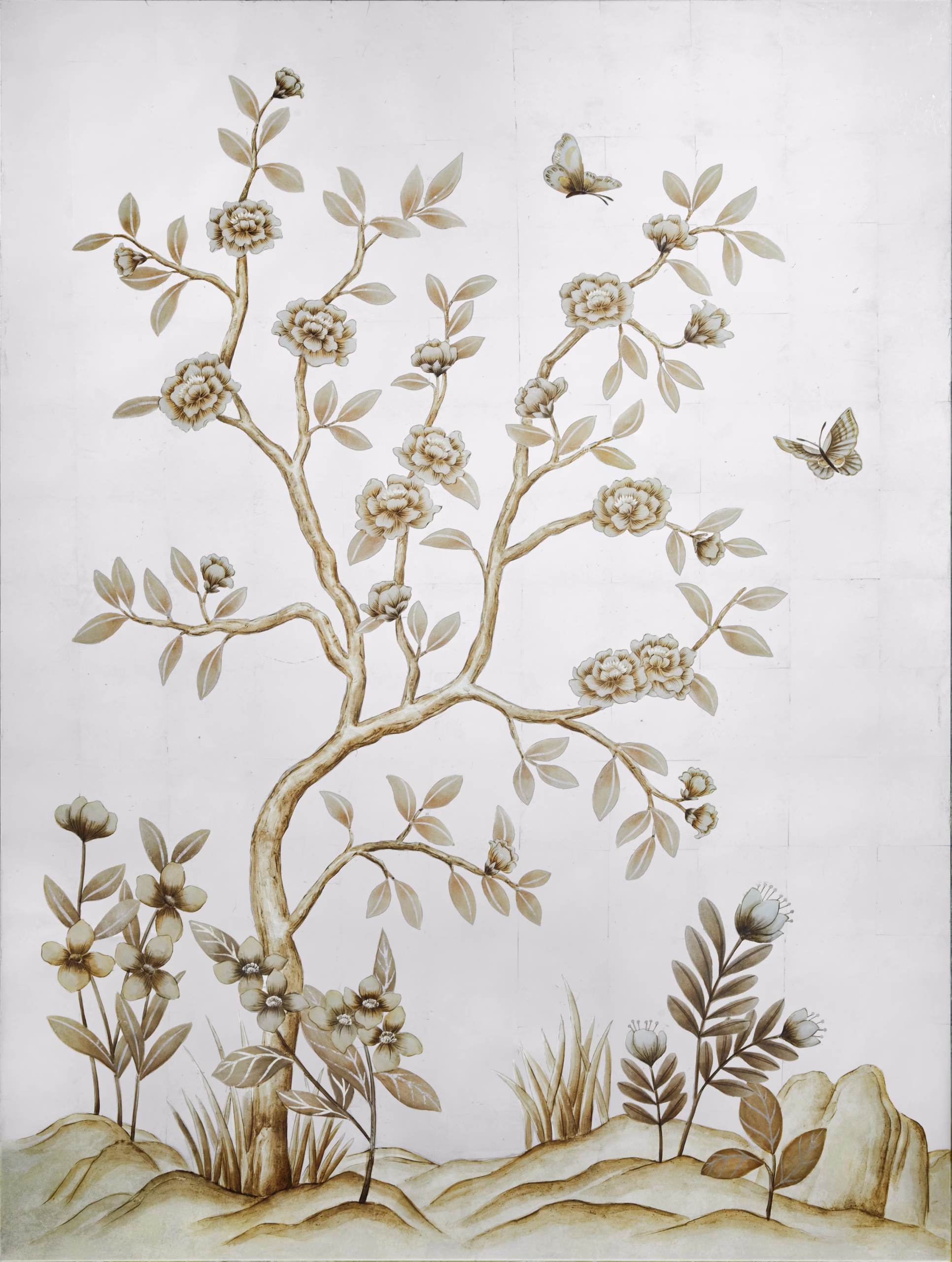 Glory White Gold Verre Eglomise Chinoiserie Mirror